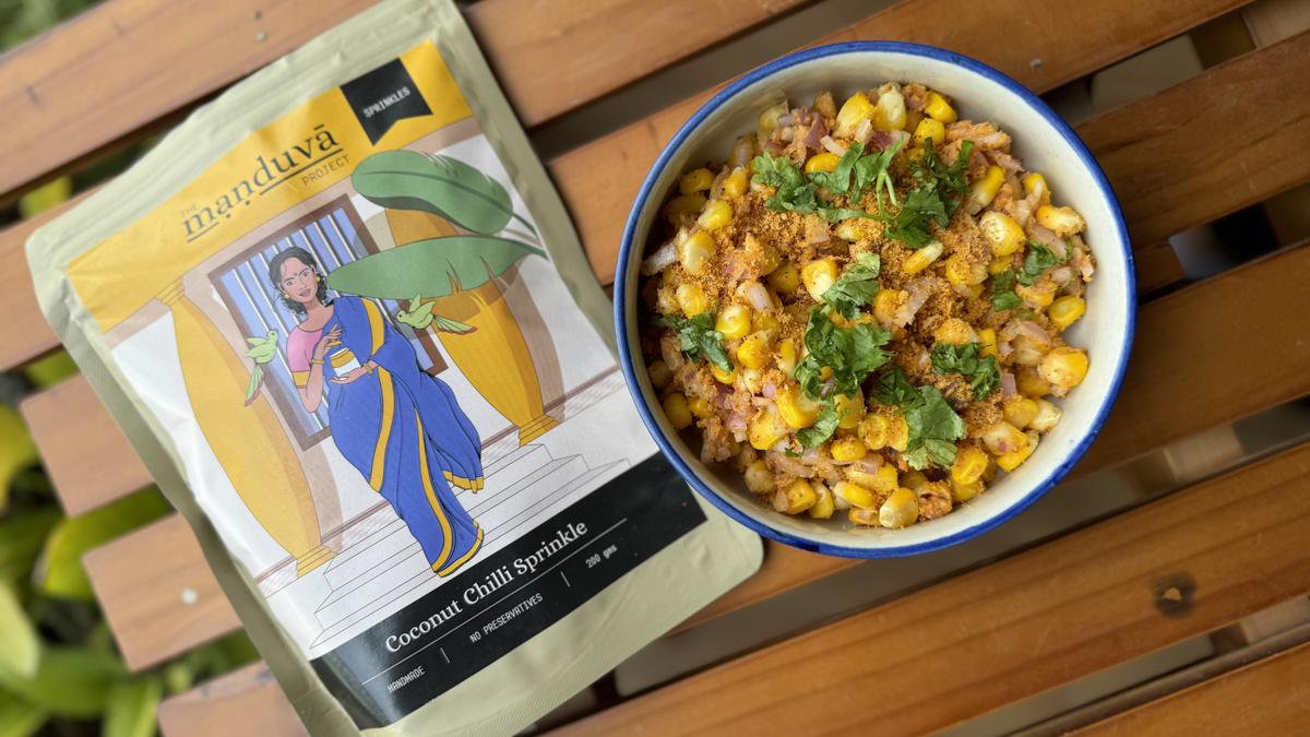 Summer Corn Chaat with Manduva Coconut Chilli Sprinkle